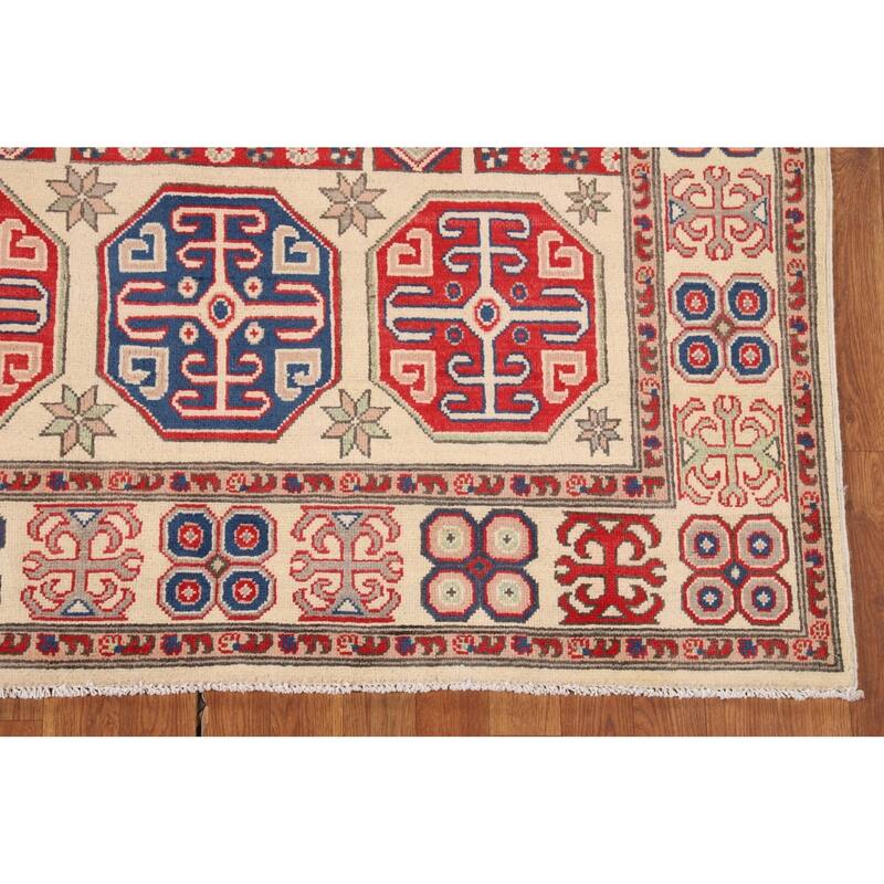 Geometric Kazak Oriental Area Rug Hand-Knotted Bedroom Wool Carpet - 5'0" x 6'9"