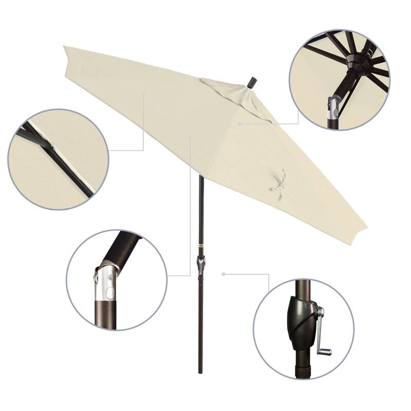 California Umbrella 9' Rd. Aluminum Patio Umbrella, Crank Lift with Push Button Tilt, Bronze Finish, Pacifica Fabric