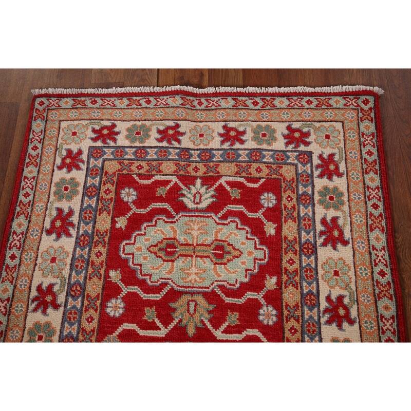 Kazak Foyer Rug Handmade Traditional Red Wool Carpet - 2'8" x 4'2"