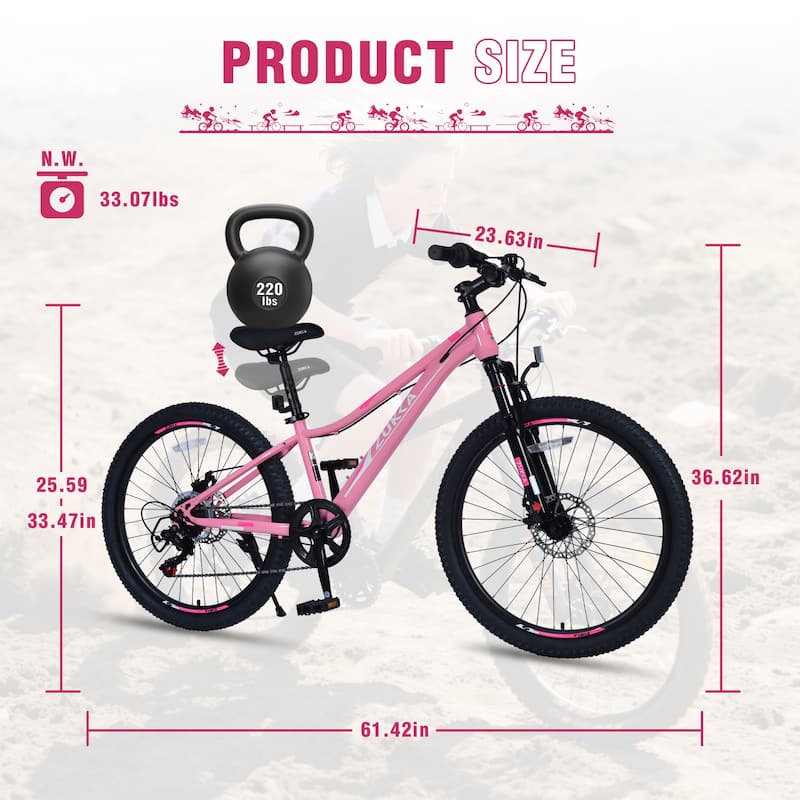 Kids' Mountain Bike - Shimano Gears, Steel Frame - 24