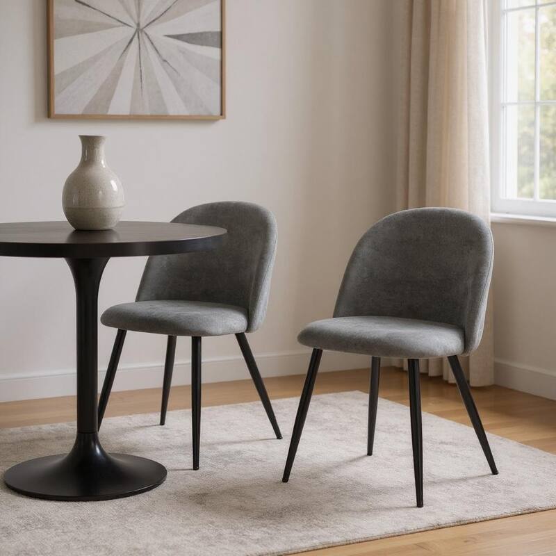 HomeRoots Set of Two Gray and Black Upholstered Fabric Dining Side Chairs - 19.30 in. x 30.70 in. x 21.70 in. - Set of 2 - 19.30 in. x 30.70 in.  x 21.70 in. - Gray