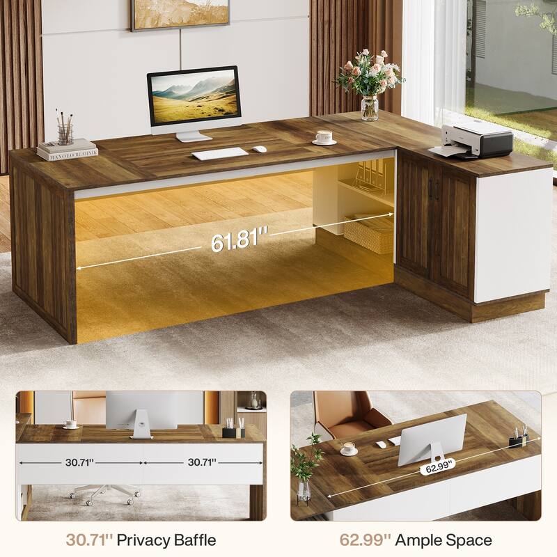 79-Inch Modern L-Shaped Desk with File Cabinet