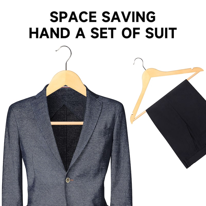 BP4U Premium Solid Wood Hangers with Non-Slip Trouser Bar, Heavy-Duty Suit Coat Wooden Hangers for Jackets, Shirts, and Dresses