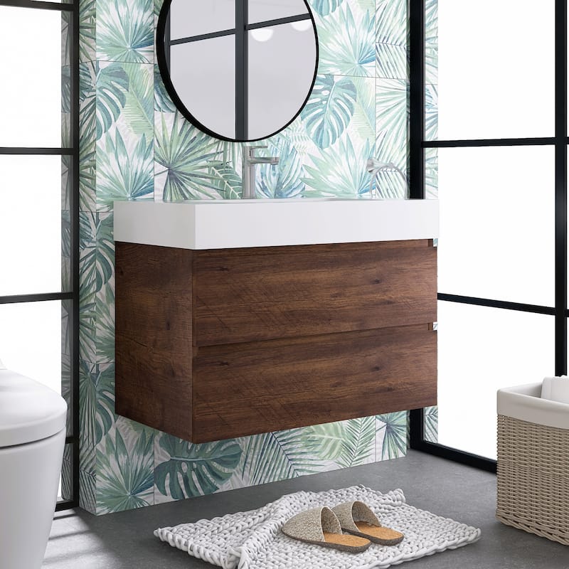 Floating Bathroom Vanity with Solid Surface Top