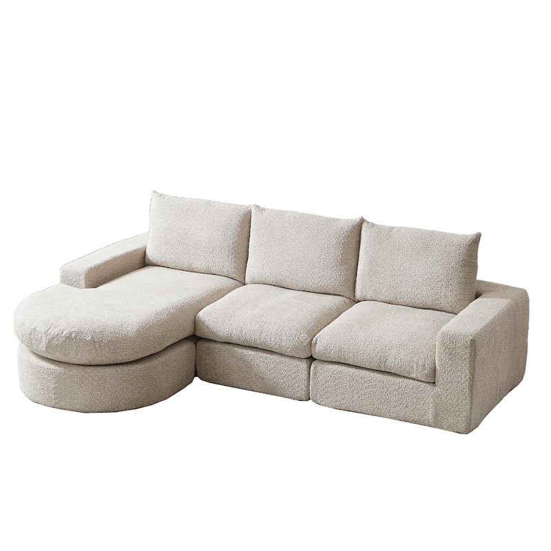 Curved Sectional Sofa with L-Shape Chaise, Chenille Upholstered Boneless Cloud Sofa, Modular 4 Seat Corner Sofa with Cushions