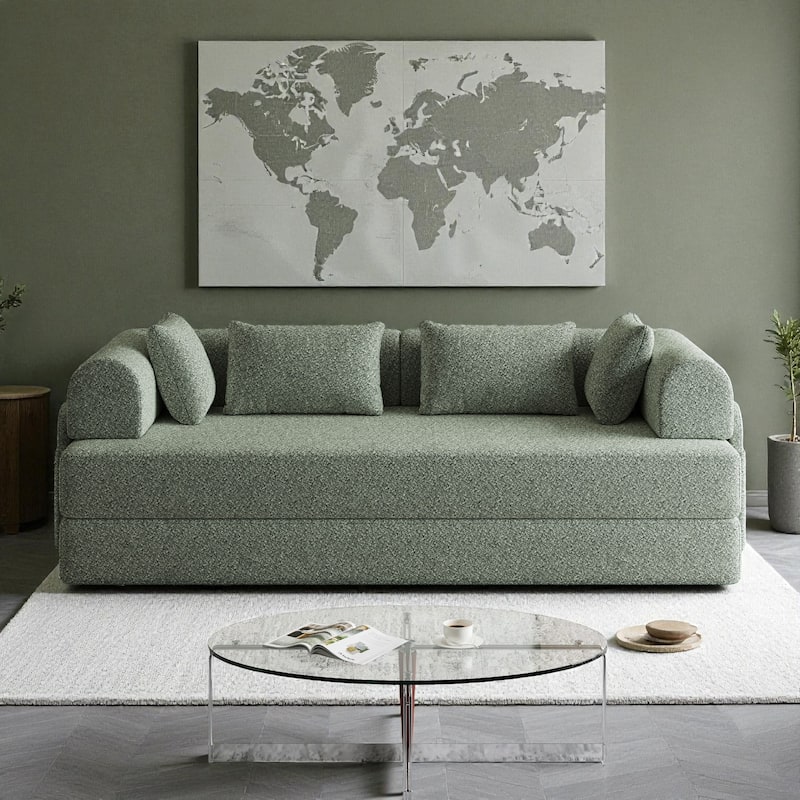 78.7" Convertible Sleeper Sofa Bed, Chenille Folding Mattress Couch with Side Pocket & Pillows, No-Assembly Floor Lounge Sofa