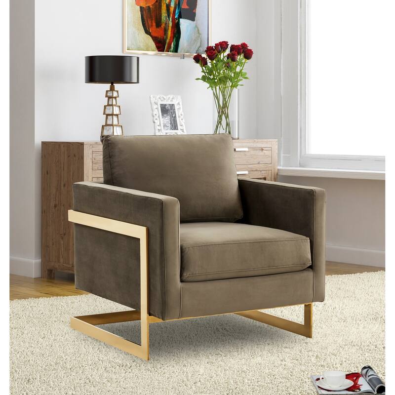 Lincoln Modern Velvet Upholstered Accent Designer Lounge Chair with Gold Frame for Living Room, Bedroom and Home Office - 34"