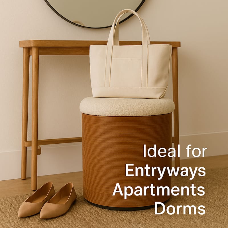 Boucle Round Storage Ottoman Foot Stool Small Ottoman for Living Room