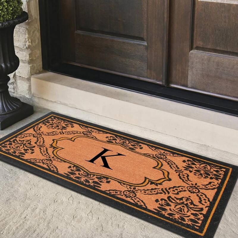 A1HC Uriel Bleached Coir Anti-shred Monogrammed Doormat, 30" X 60"