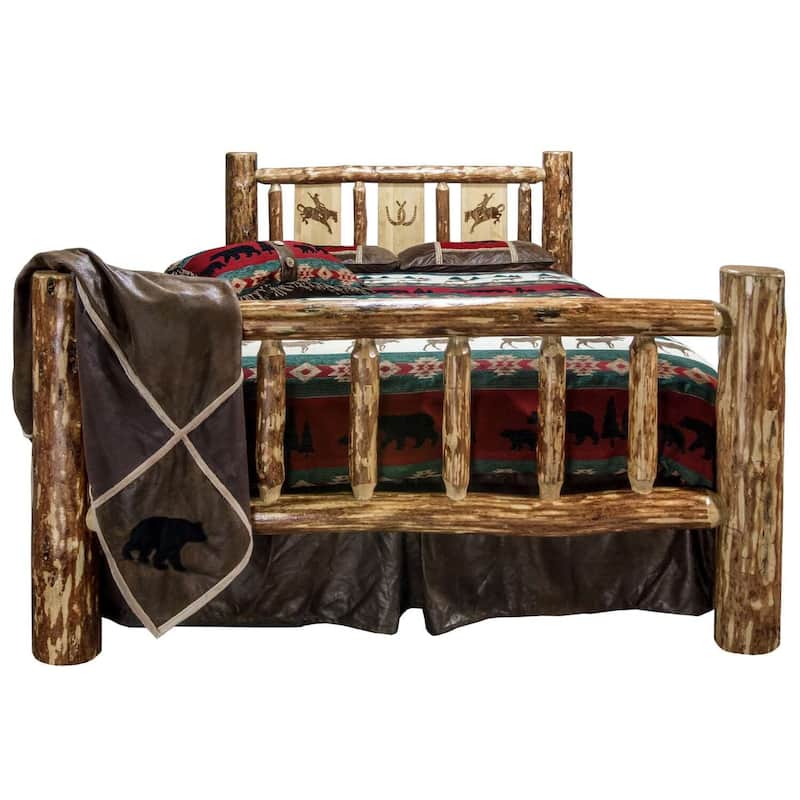 Asian Style King Bed - Rustic Bronc Design - Solid Wood Log Bed - Heirloom Quality Furniture
