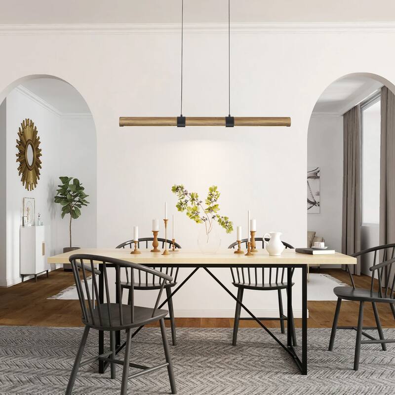 41.3 in. Farmhouse Rustic Linear Wood Integrated LED 3000K Pendant Light