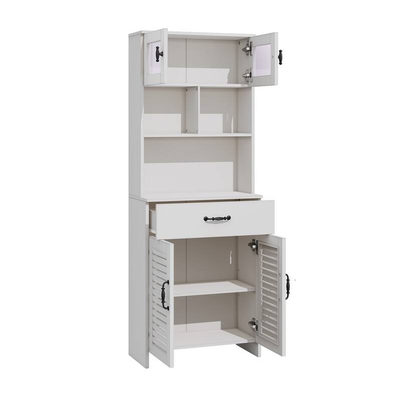 Water-Resistant MDF Bathroom Vanity with Louvered Doors, Tempered Glass Top Cabinet, and Decorative Hardware