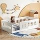 preview thumbnail 1 of 10, Twin Montessori Floor Bed with Guardrails & Arched Door White