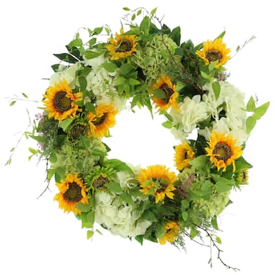 26" Assorted Hydrangea and Sunflower Wreath
