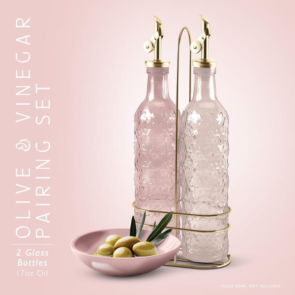 dimension image slide 19 of 20, COOK WITH COLOR Glass Olive Oil Bottle Dispenser - 2 Pack- 17oz Oil and Vinegar Carafe Decanter