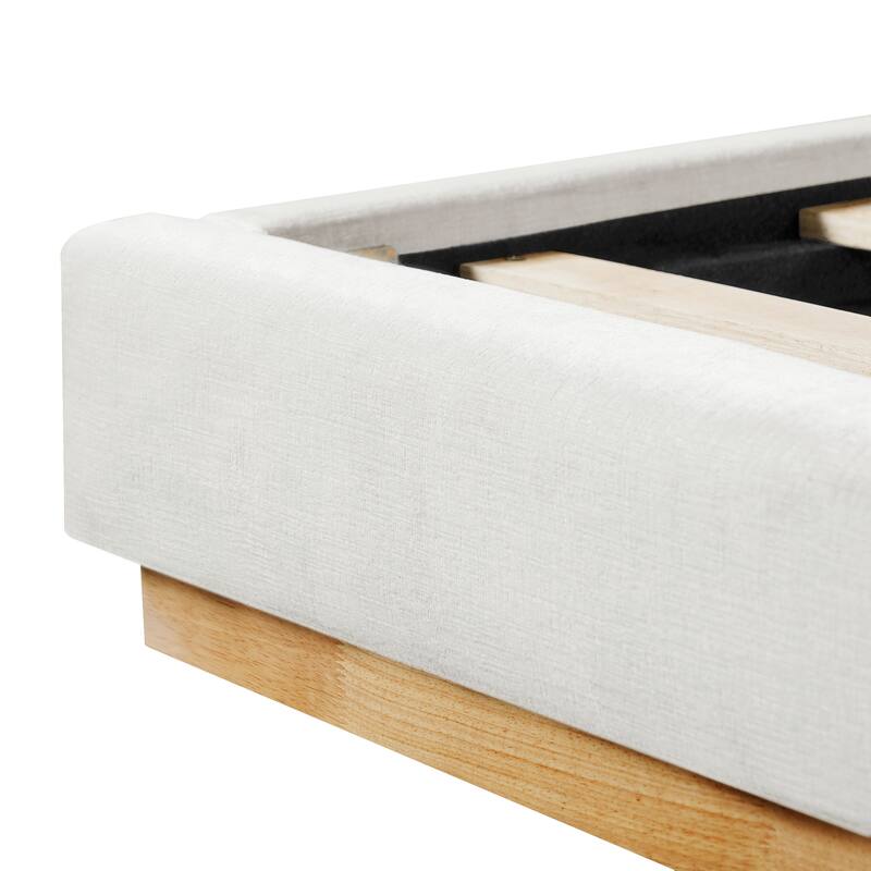 Minimalist Wooden Upholstered Bed with Chenille Headboard