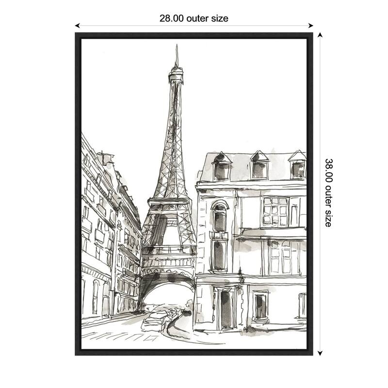 Pen and Ink Travel Studies No. 1 by Ethan Harper Framed Canvas Wall Art Print - Black - 28 x 38 in