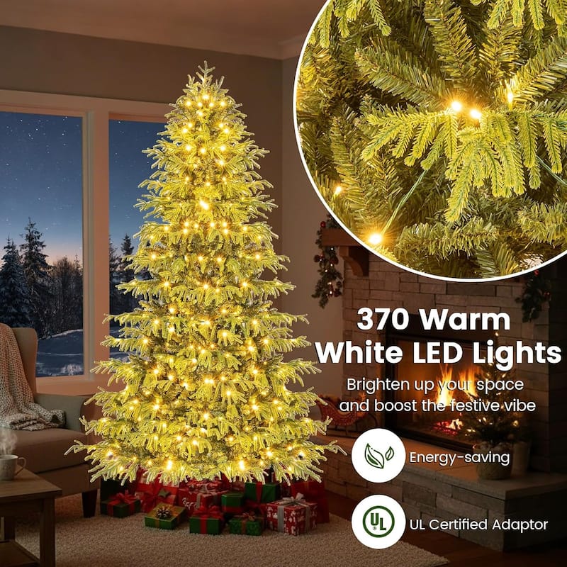 6/7/8 FT Pre-lit Artificial Christmas Tree Hinged Xmas Tree w/ Lights