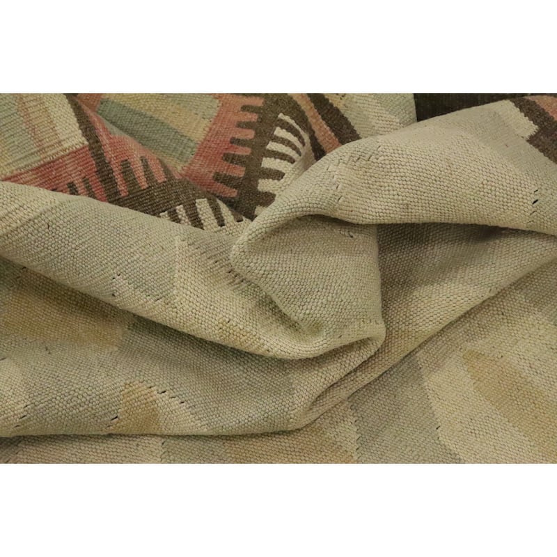 Hand Woven Oriental 100% Wool Carpet Southwestern Tribal Green Kilim Area Rug - 9' 4'' X 6' 1''