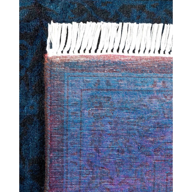 Overton Hand Knotted Wool Vintage Inspired Modern Contemporary Overdyed Blue Runner Rug - 2' 8" x 10' 8"