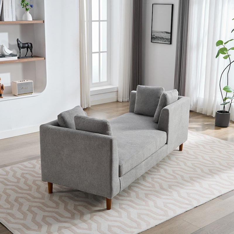 77.95"W Modern Double-Sided Upholstered Chaise Lounge, Sleeper Sofa Couch With 4 Throw Pillows, Daybed with Rubberwood Legs