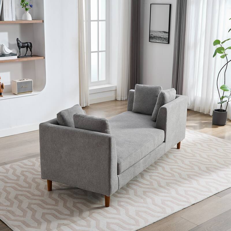 77.95'' Wide Modern Double-Sided Upholstered Chaise Lounge Indoor,Chenille Fabric Sleeper Sofa Couch With 4 Throw Pillows