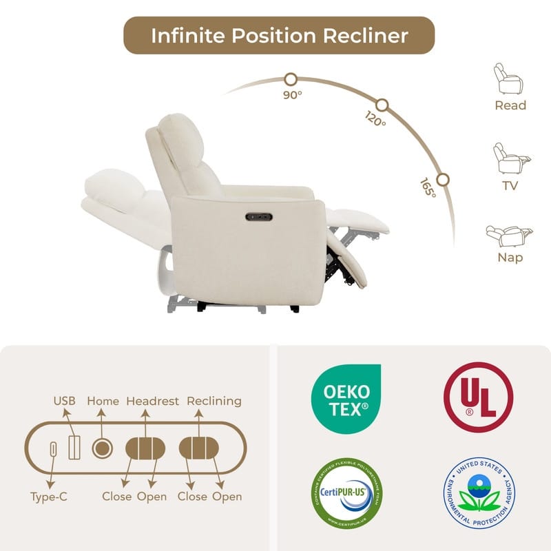 Spruce & Spring Dual Motors Power Lay Flat Recliner with Headrest