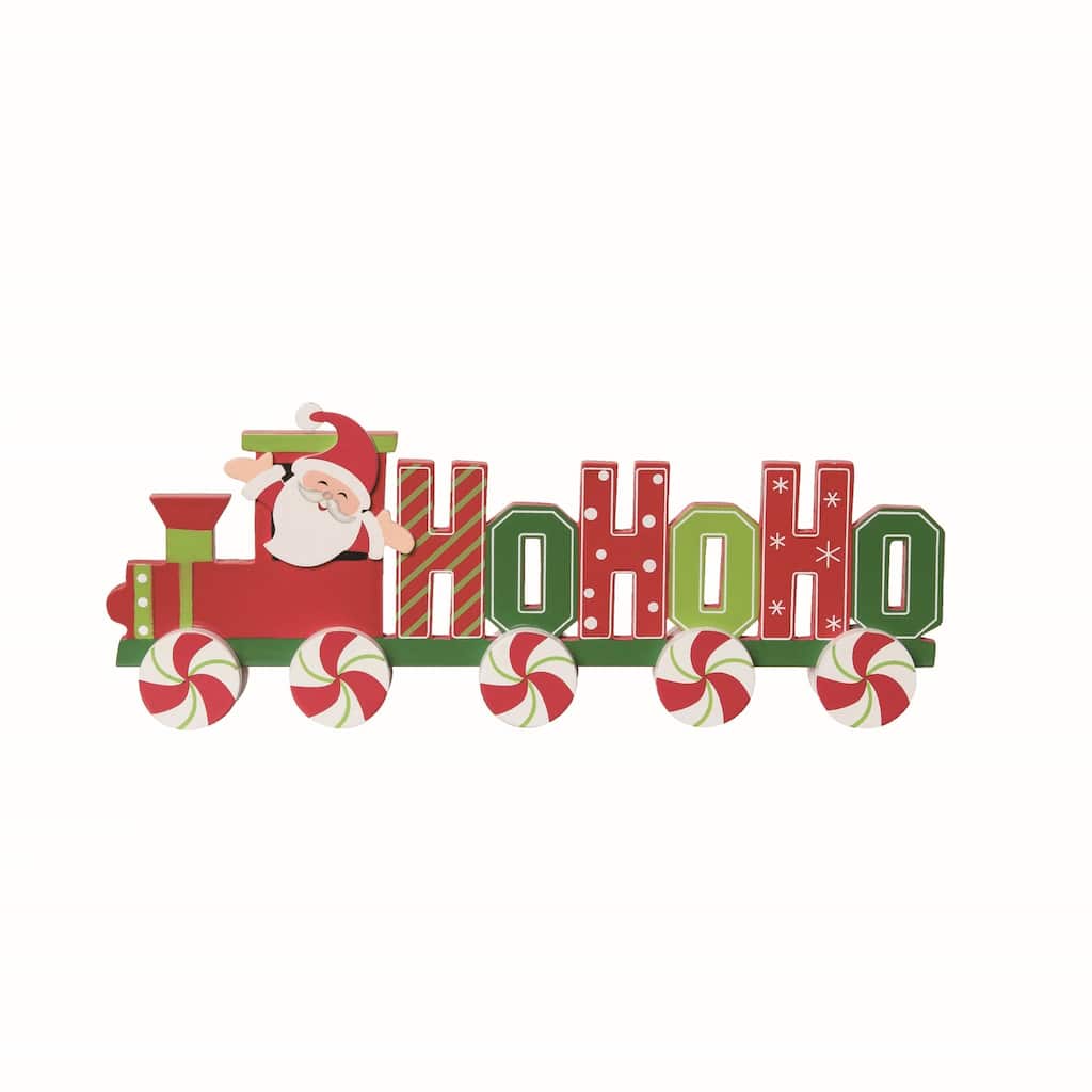 Transpac Wood 14 in. Multicolor Christmas Santa Train Decor