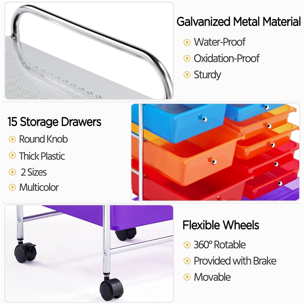 Yaheetech 15-Drawer Metal Frame Rolling Storage Cart Bin - Picture 11 of 20