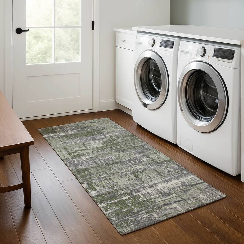 Premium Washable Super Soft Modern Hatch Mayfield Rug - Olive - 2'3" x 7'6"