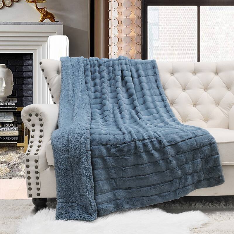 Solid Color SuperMink FauxFur Throw - 50" x 60" - Blue Mirage