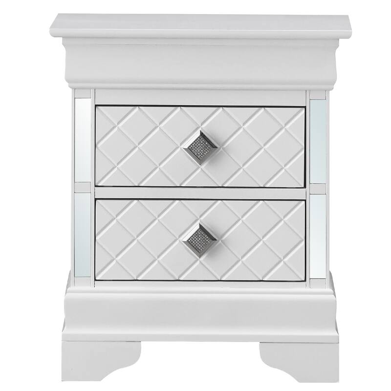 2-Drawer Rectangular Mirrored Nightstand - 24" - White