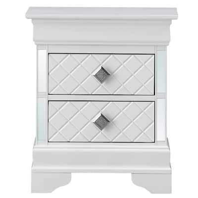 2-Drawer Rectangular Mirrored Nightstand - 24" - White