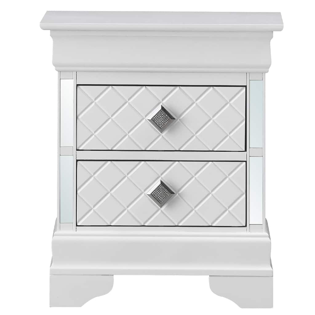 2-Drawer Rectangular Mirrored Nightstand - 24" - White