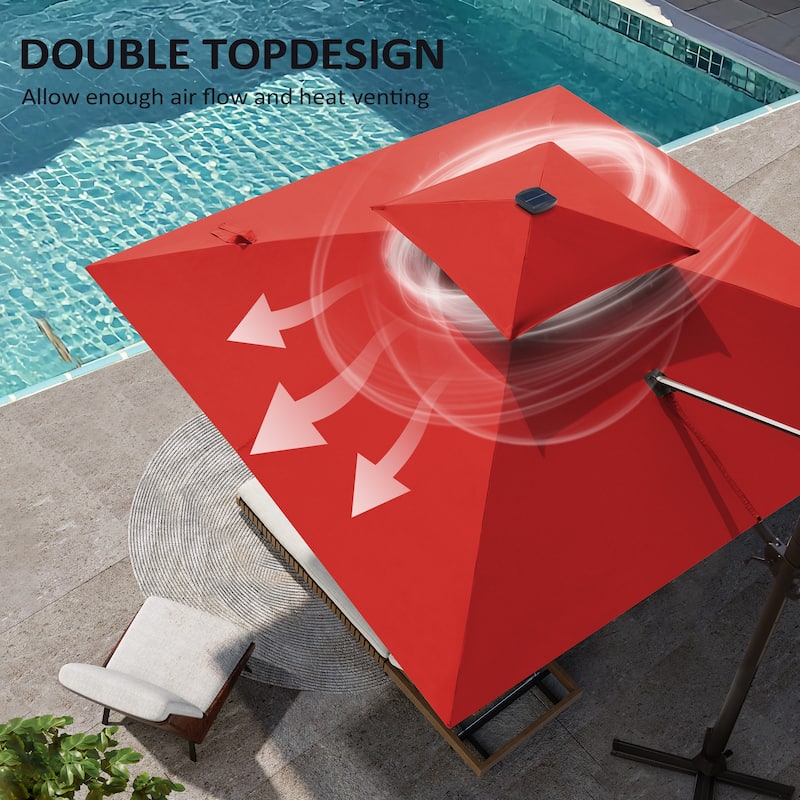 Pellebant 11X11 FT Outdoor Square Cantilever Patio Umbrella Solar LED Lighted with HDPE Base