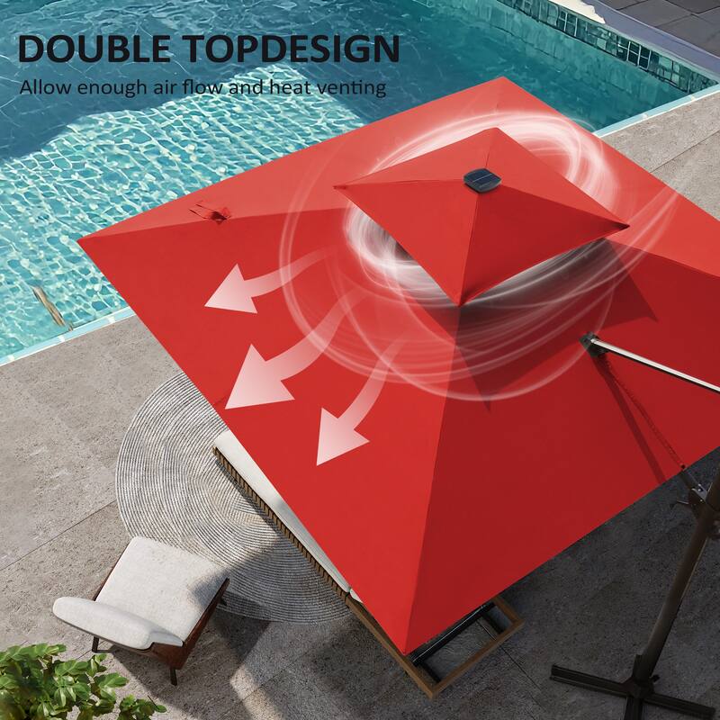 Pellebant 11X11 FT Outdoor Square Cantilever Patio Umbrella Solar LED Lighted with Wheel Base