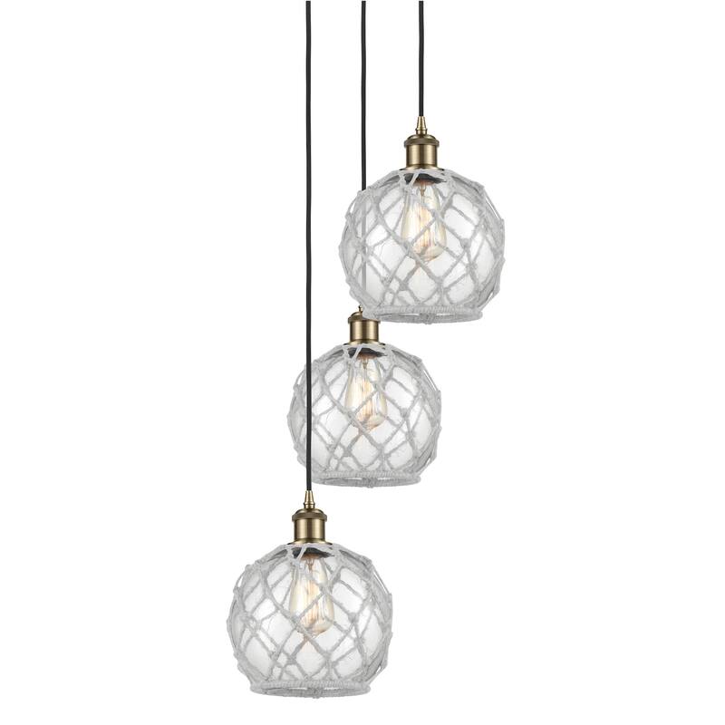 Innovations Lighting 113B-3P-31-15 Farmhouse Rope Pendant Farmhouse - Antique Brass / Clear Glass with White Rope