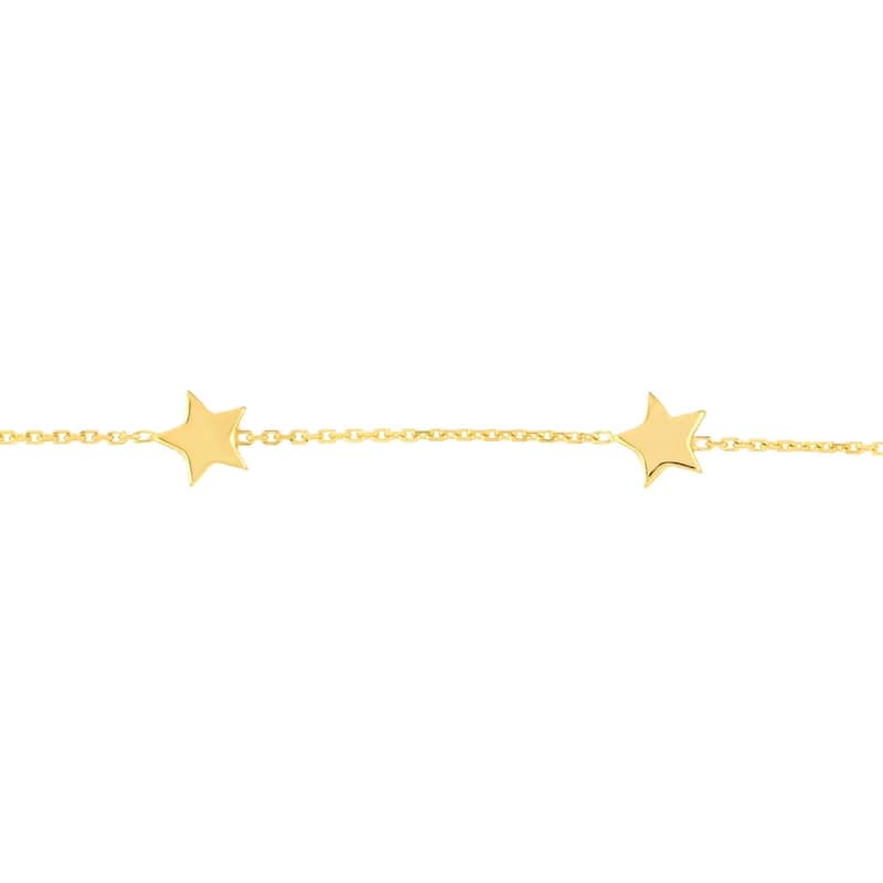 Curata 14k Yellow Gold 7.25" Polished Star Station Adjustable Bracelet