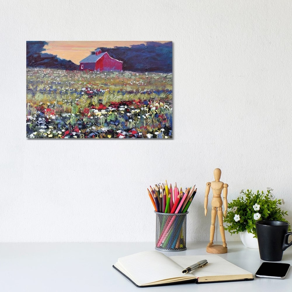 iCanvas "Red Barn And Flowers" by Kip Decker Canvas Print