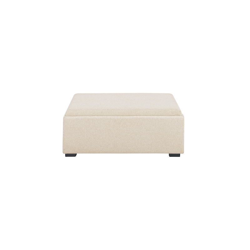 NADAAL STUDIOS Mirelda Ottoman, Flip-Top Upholstered Storage with Walnut-Look Tray Surface, Flecked Oat - Flecked Oat