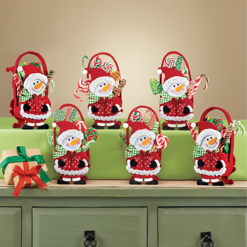 Adorable Festive Snowman Treat Bags - Set of 6 - 4.5 x 9.5 x 3.25 - Red