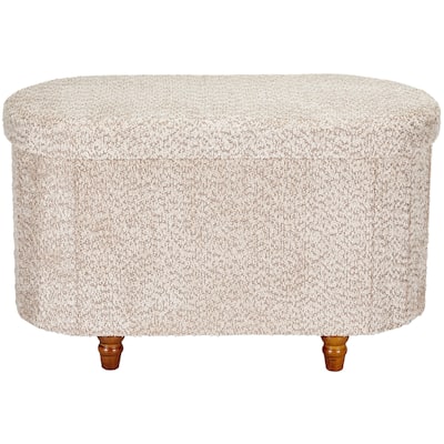 Brown Boucle Storage Ottoman Bench with Hidden Storage and Seat Top