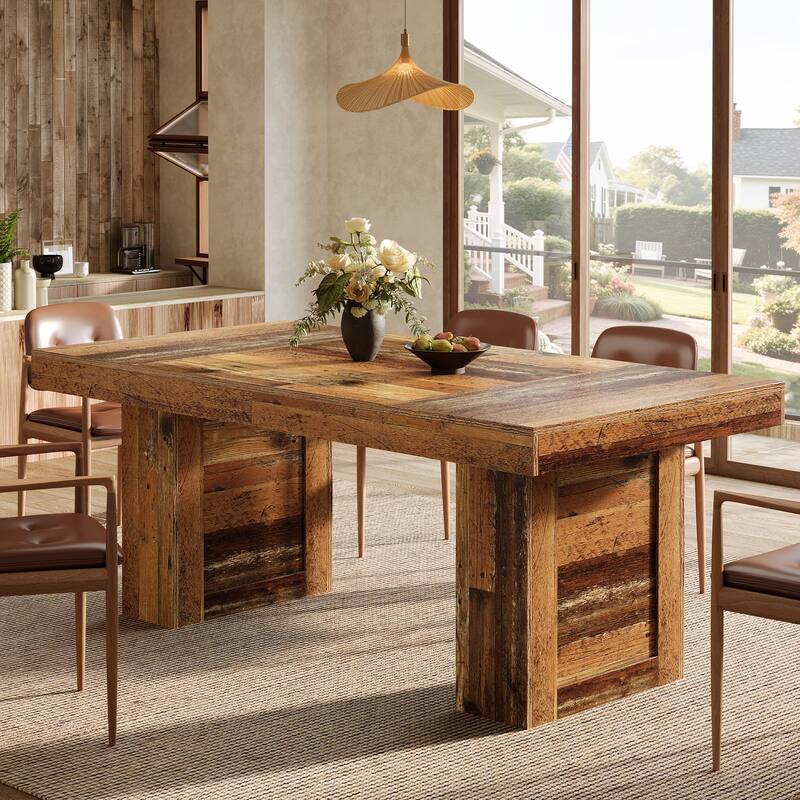63'' Farmhouse Dining Table for 6, Rectangle Wooden Kitchen Table - Brown