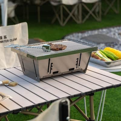 Folded portable BBQ outdoor charcoal barbecue set for picnic patio camping