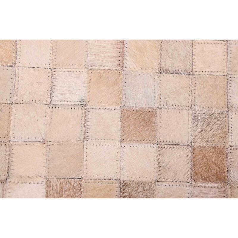 ECARPETGALLERY Handmade Cowhide Patchwork Beige Leather Rug - 8'1 x 10'0