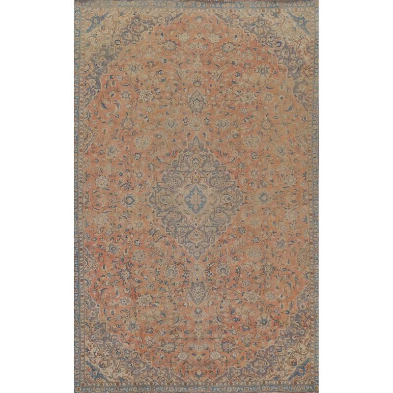 Hand Knotted Oriental 100% Wool Carpet Traditional Floral Oranges & Rust Mashad Area Rug - 10' 2'' X 6' 9''