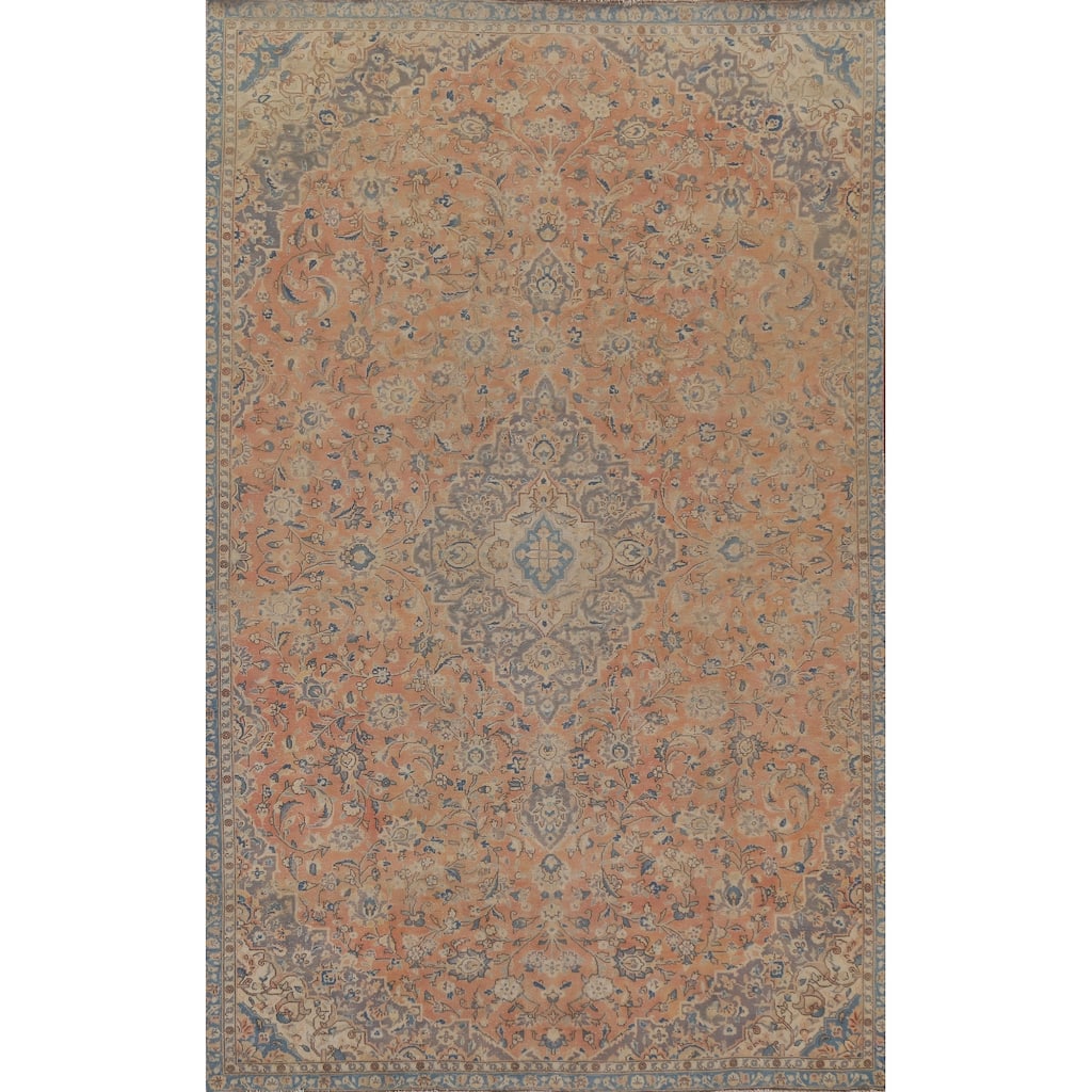 Hand Knotted Oriental 100% Wool Carpet Traditional Floral Oranges & Rust Mashad Area Rug - 10' 2'' X 6' 9''