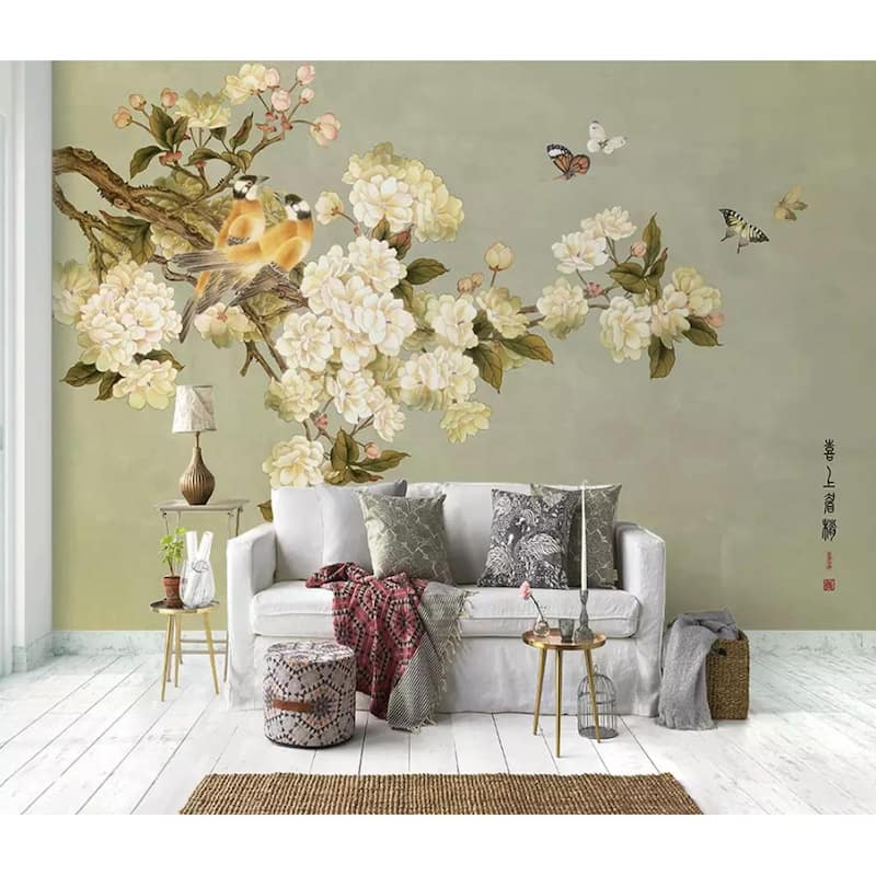GK Wall Design Vintage Begonia Flower Blossom Classical Removable Wallpaper