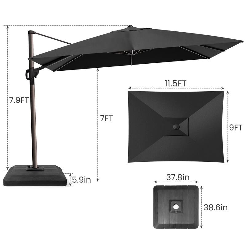 9 FT x 11.5 FT Outdoor Patio Cantilever-Offset Umbrella with 4-Piece Fillable Weighted Base