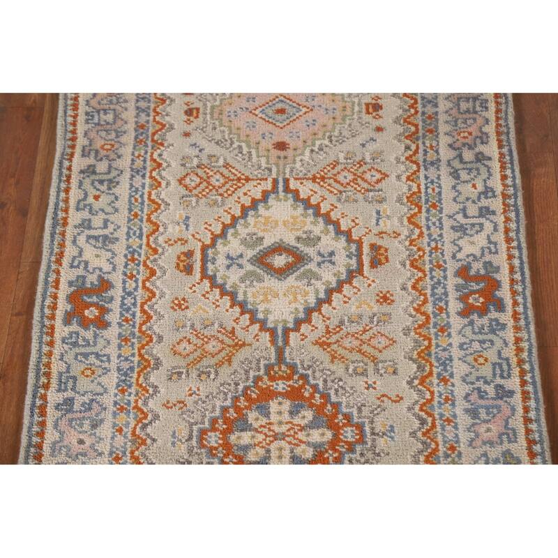 Geometric Heriz Serapi Indian Runner Rug Hand-Knotted Wool Carpet - 2'7"x 7'11"